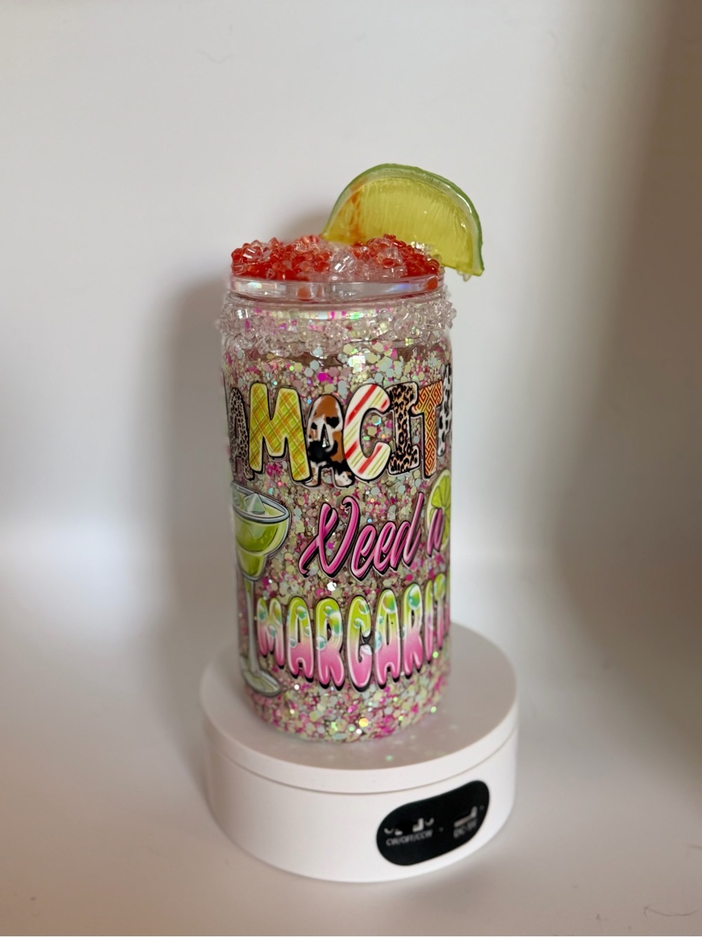 Sparkly Margarita Tumbler with custom Lime Slice lid